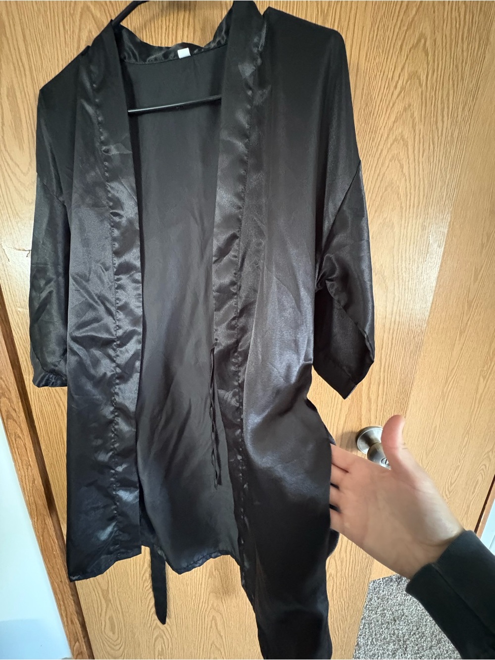 Classic Satin Robe - Black - Picture 3 of 5